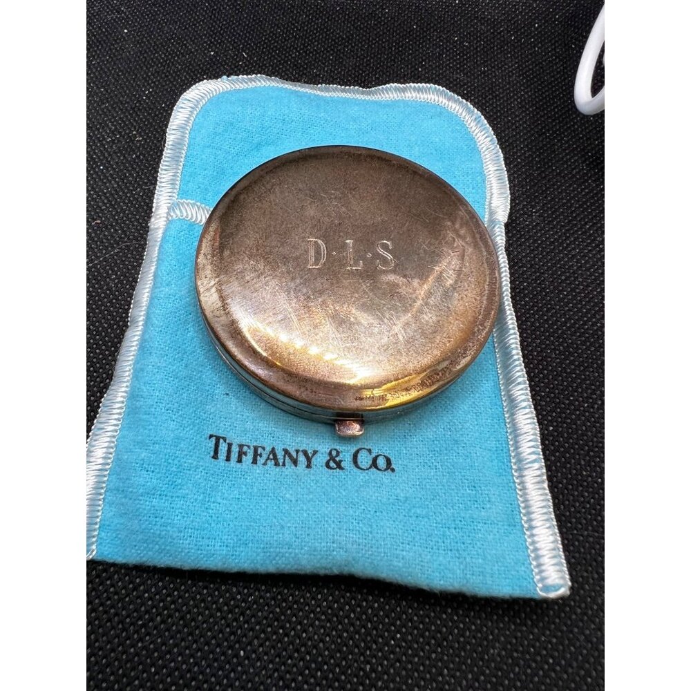 Tiffany & Co Sterling Silver Powder Compact Mirror Monogrammed w/ Box & Pouch - Picture 3 of 16